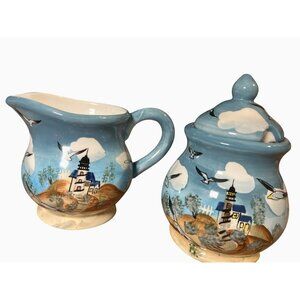 Youngs Nautical Seaside Themed Ceramic Creamer and Sugar Set